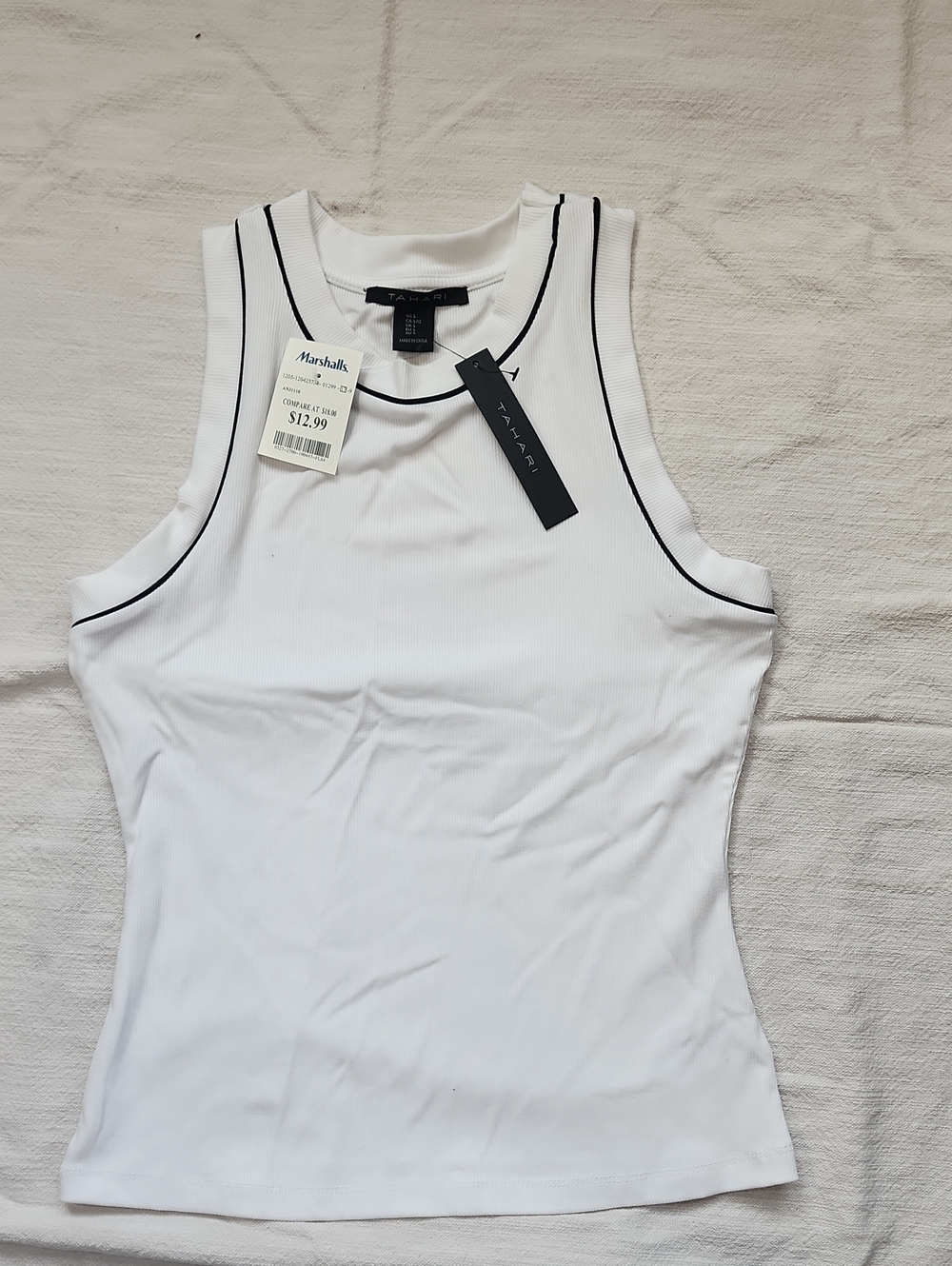Tahari White Tank Top with Black Trim